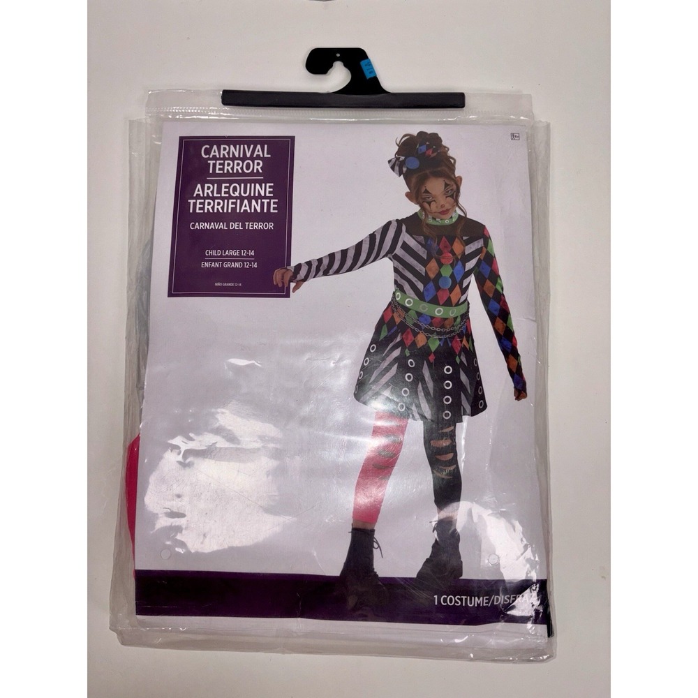 Amscan Carnival Terror Clown Girl Costume Child Large 12-14 Dress Up 1441 NEW